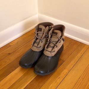 Women’s Brown Suede Sperry Duck Rain Boots